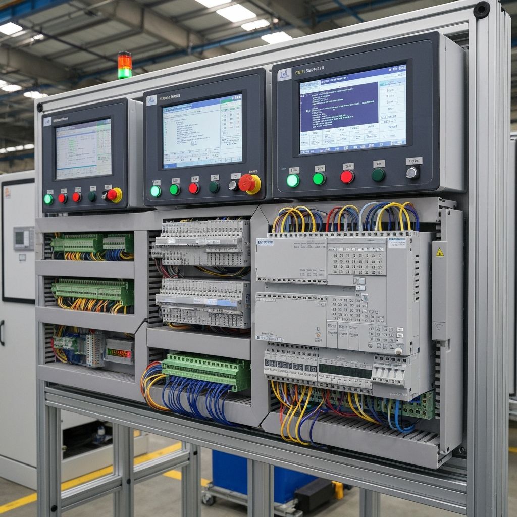 PLC programming on an industrial control panel with Siemens TIA Portal